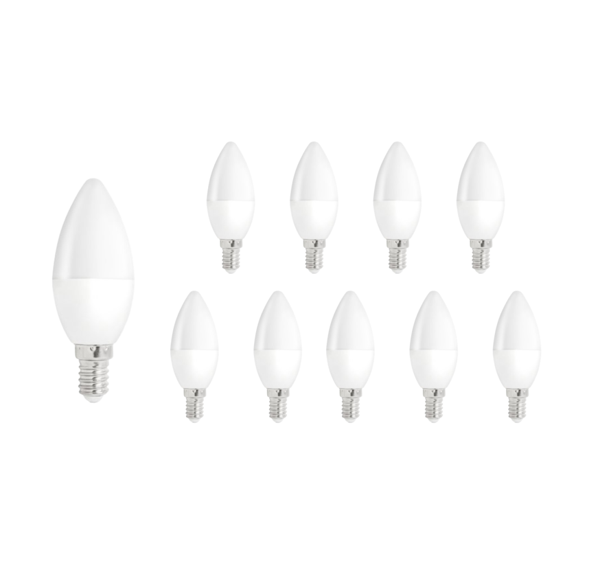 Voordeelpak 10 stuks - LED Kaarslampen E14 fitting - C37 - 3000K warm wit licht - 6W vervangt 41W