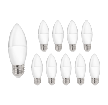 Voordeelpak 10 stuks - LED Kaarslampen E27 fitting - C37- 3000K warm wit licht - 3W vervangt 25W