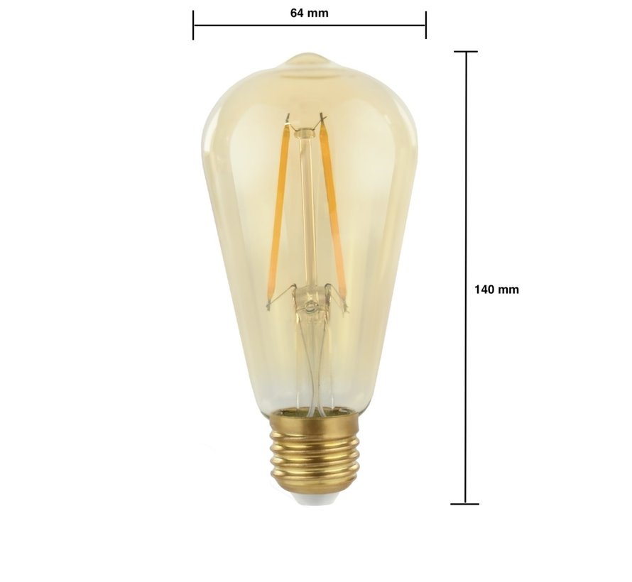 LED Filament lamp E27 fitting - ST64 - 2500K extra warm wit licht - 2W vervangt 24W