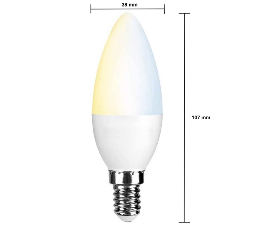 WiFi LED Kaarslamp E14 fitting - C38 - 2700K-6500K CCT - 5W vervangt 35W - Bediening met de App