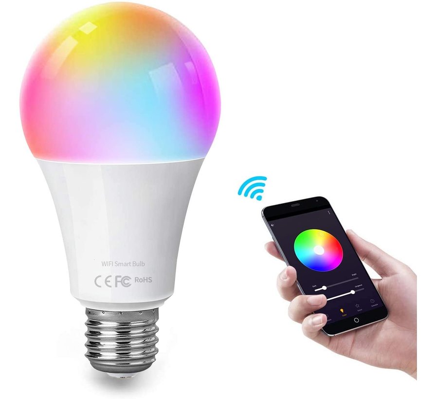 Voordeelpak 10 stuks - WiFi LED Lamp E27 - A60 - RGB+CCT alle lichtkleuren - 9W vervangt 62W - Bediening met de App