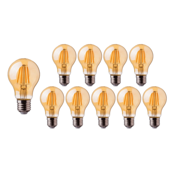 Voordeelpak 10 stuks LED Filament lamp E27 fitting - A60 - 2200K extra warm wit licht - 4W vervangt 50W - dimbaar