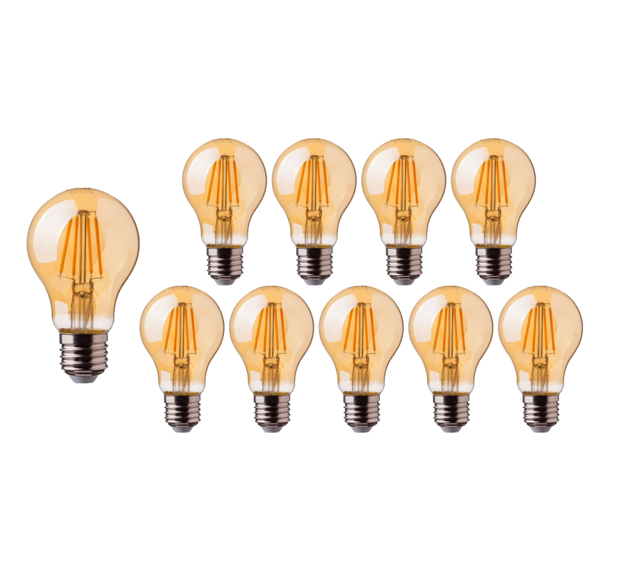 Voordeelpak 10 stuks LED Filament lamp E27 fitting - A60 - 2200K extra warm wit licht - 4W vervangt 50W - dimbaar