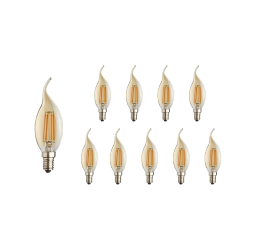 Voordeelpak 10 stuks - E14 LED lamp - C37 - 4W vervangt 50W - 1800K extra warm wit licht - dimbaar