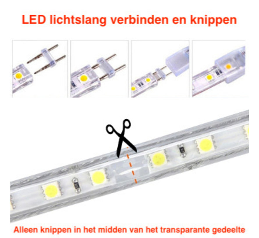 LED Lichtslang plat 2 meter - RGB - 60 LEDs p/m - 7W/m - 230V - 1-knops bediening