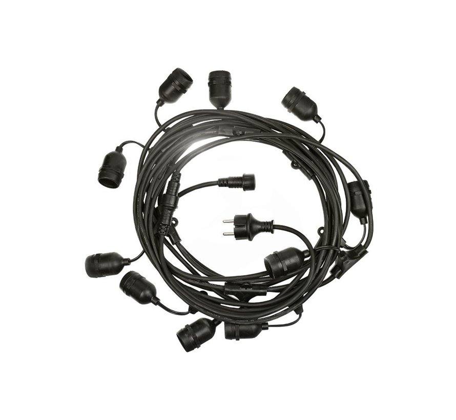 LED Lichtsnoer buiten 10 meter - 10xE27 fitting - IP44 - excl. 10 LED lampen - LED lampen optioneel