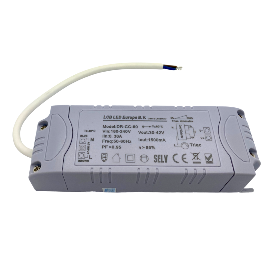 Dimbare LED Driver - 65W 25-42V 1500mA - Fase af- en aansnijding