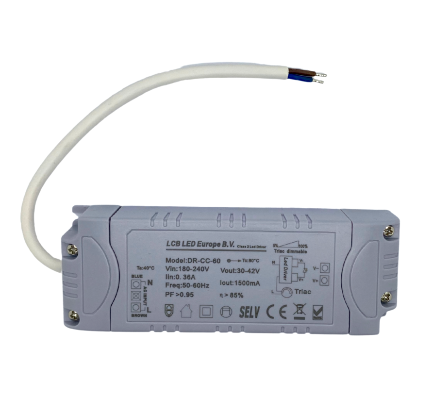 Dimbare LED Driver - 65W 25-42V 1500mA - Fase af- en aansnijding