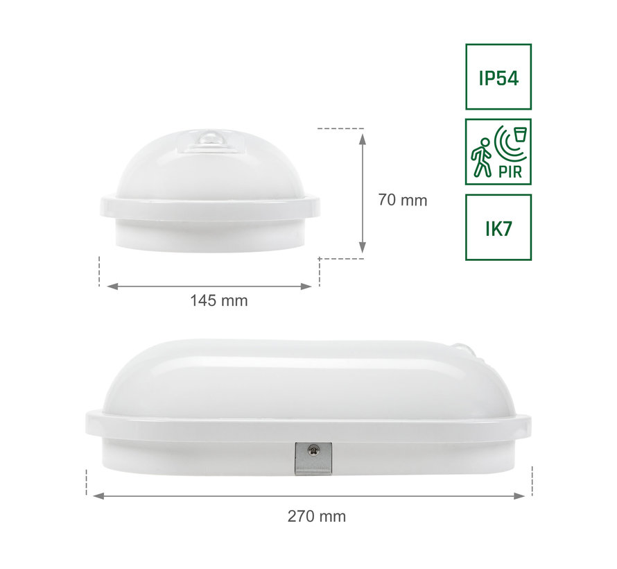 LED Opbouwlamp Ovaal - 4000K helder wit licht - 20W vervangt 180W - IP54 spatwaterdicht - met sensor