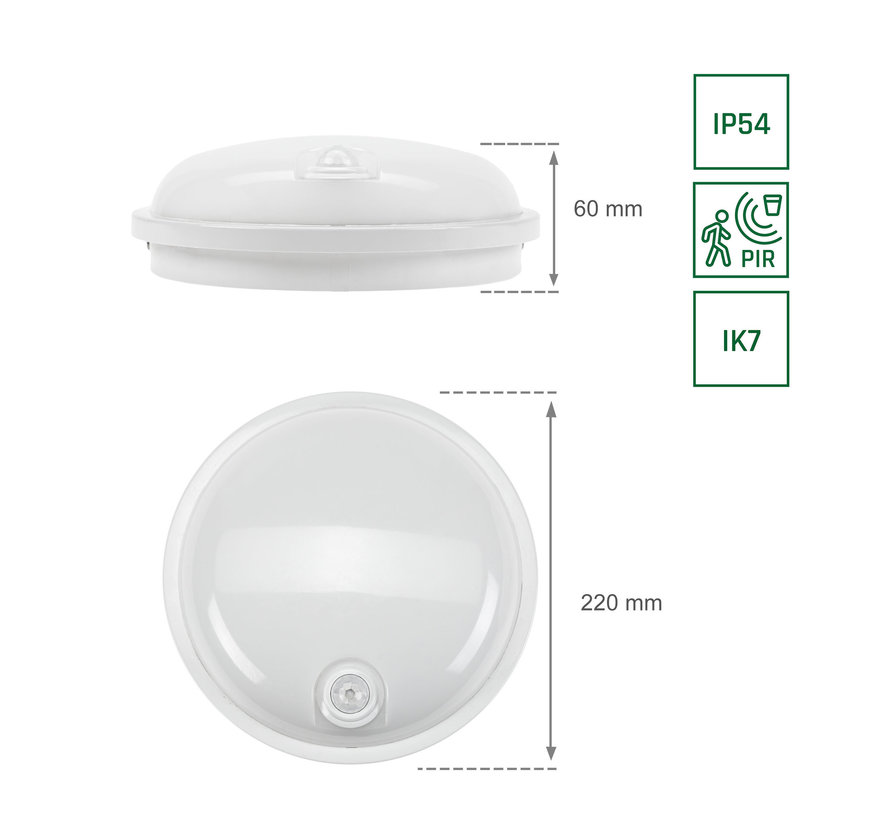 LED Opbouwlamp - 4000K helder wit licht - 20W vervangt 190W - IP54 spatwaterdicht - met sensor