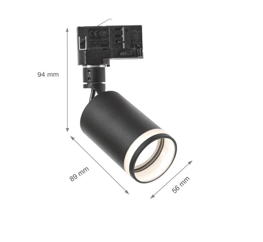 LED Railspot GU10 fitting - 3-Fase universeel - Opale ring - Zwart