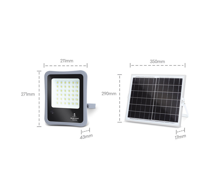 Solar Schijnwerper met schemersensor 10XHS IP65 - 100W - 6500K - met afstandsbediening