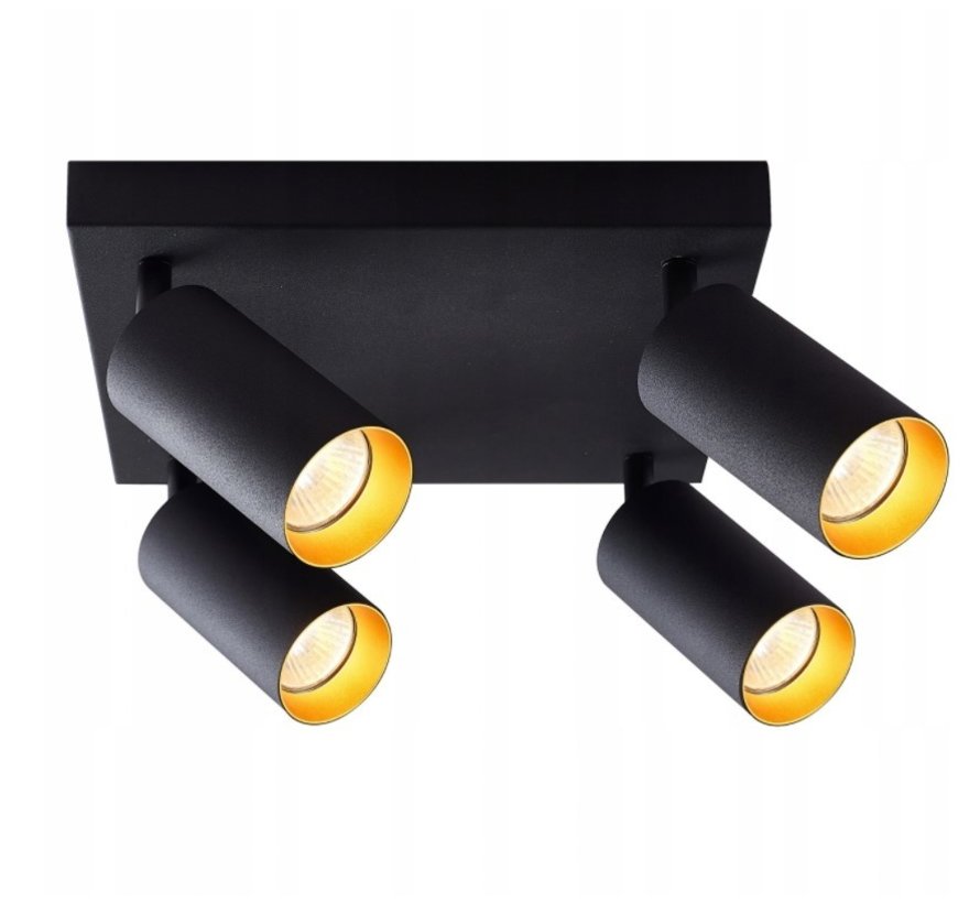 LED Plafondspot GU10 fitting - 4 verstelbare spots - Mat zwart