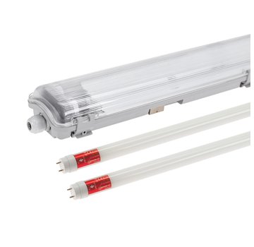 120cm LED armatuur IP65 + 2 LED TL buizen 18W p/s - 3000K 830 warm wit licht -  Compleet
