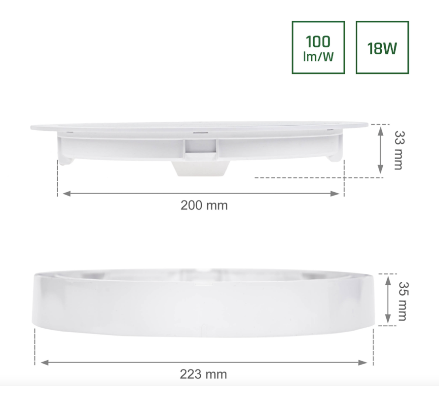 LED paneel opbouw rond - 18W vervangt 120W - Lichtkleur optioneel - 247x34mm