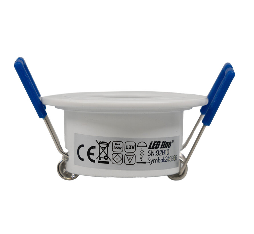 GU11 / MR11 - 35mm Inbouwspot wit rond - Waterdicht IP44 - zaagmaat 45mm - buitenmaat 55mm