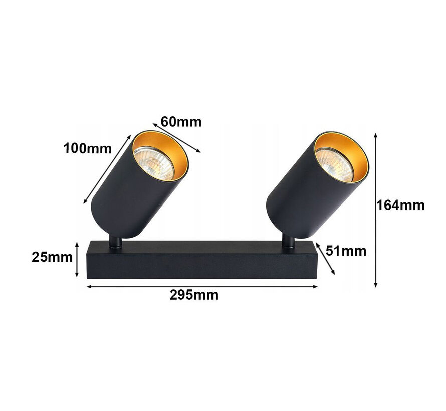 LED Plafondspot GU10 fitting - 2 verstelbare spots - Mat zwart