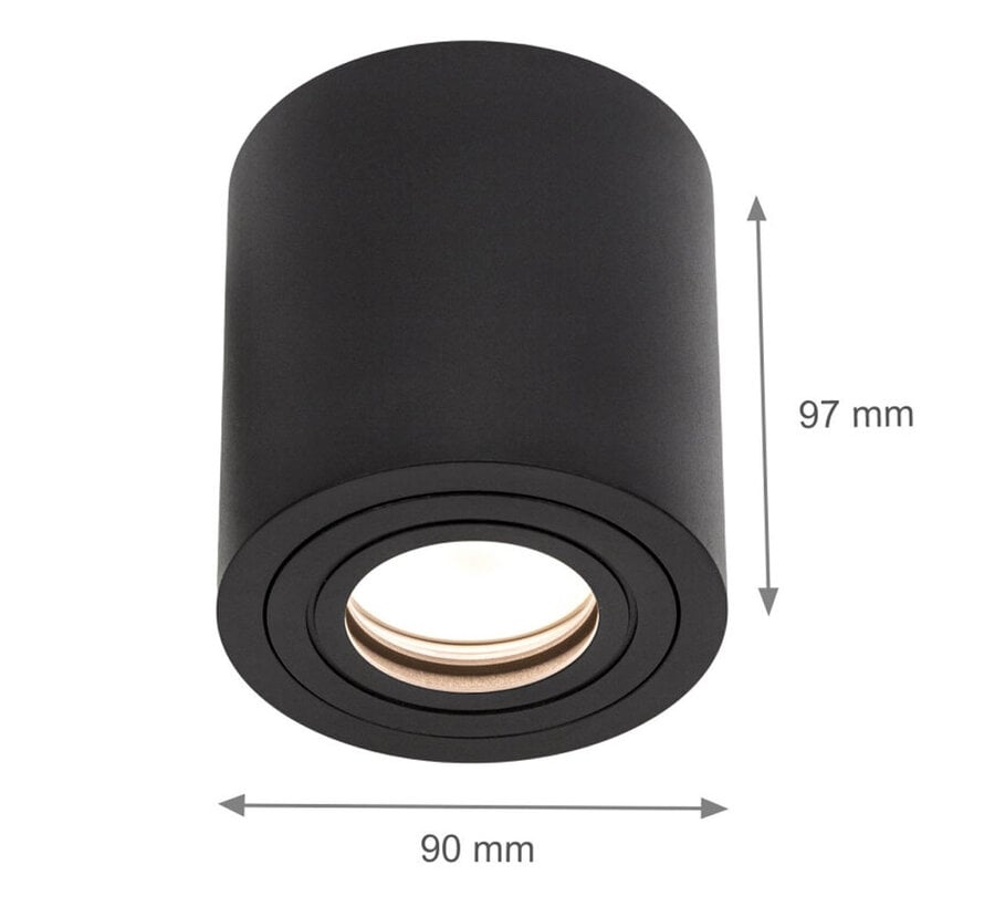 LED Plafondspot IP65 - Zwart - Tube rond - met GU10 fitting - excl. LED spot