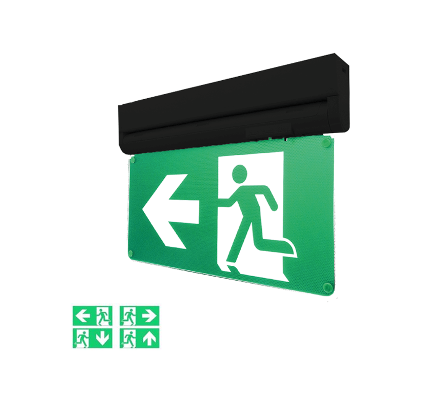 LED Noodverlichting - Zwart - 3W - Vluchtweg aanduiding - Wand/ Plafond montage - 3H LifePO4 3.2V 1.5Ah accu