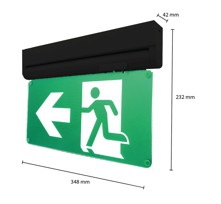 LED Noodverlichting - Zwart - 3W - Vluchtweg aanduiding - Wand/ Plafond montage - 3H LifePO4 3.2V 1.5Ah accu