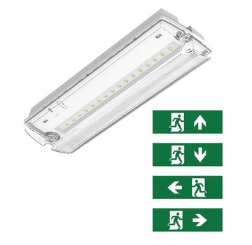 LCB LED LED Noodverlichting portiek - Wit - 3W - Vluchtweg aanduiding - Wand/ Plafond montage - 3H LifePO4 3.2V 1.5Ah accu  - Transparant PMMA