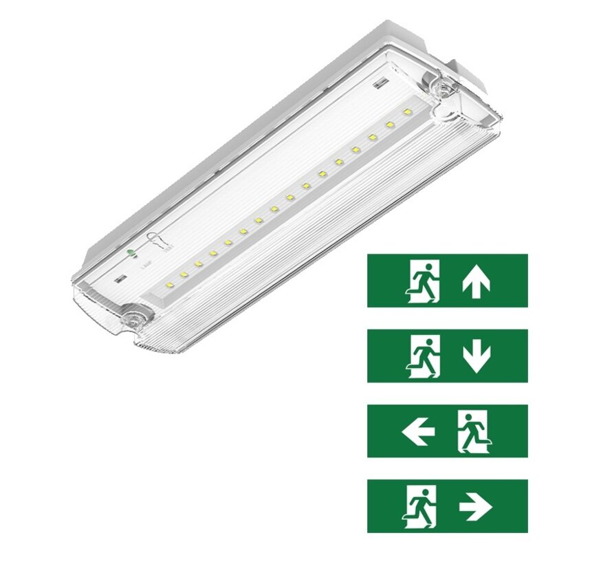 LED Noodverlichting portiek - Wit - 3W - Vluchtweg aanduiding - Wand/ Plafond montage - 3H LifePO4 3.2V 1.5Ah accu - Transparant PMMA