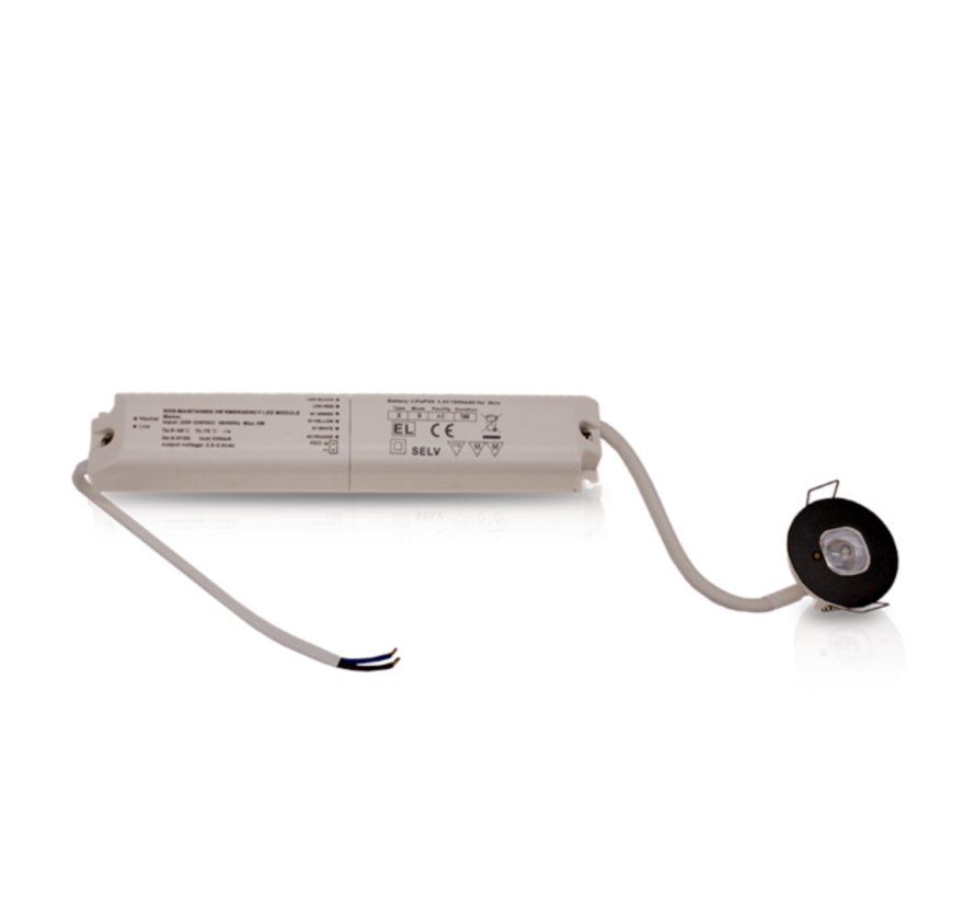 LED Inbouwspot - Zwart - 1W Nood 3H - 35mm - Paniekverlichting - 3.2V 1500mAh LiFePO4