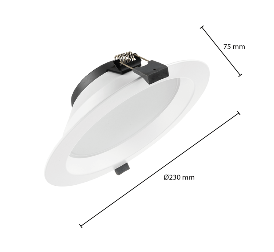 LED Downlight 230mm - Wit - 20W 1760Lm - 830-840-865 CCT | Zaagmaat 192mm incl. aansluitstekker 1.5m