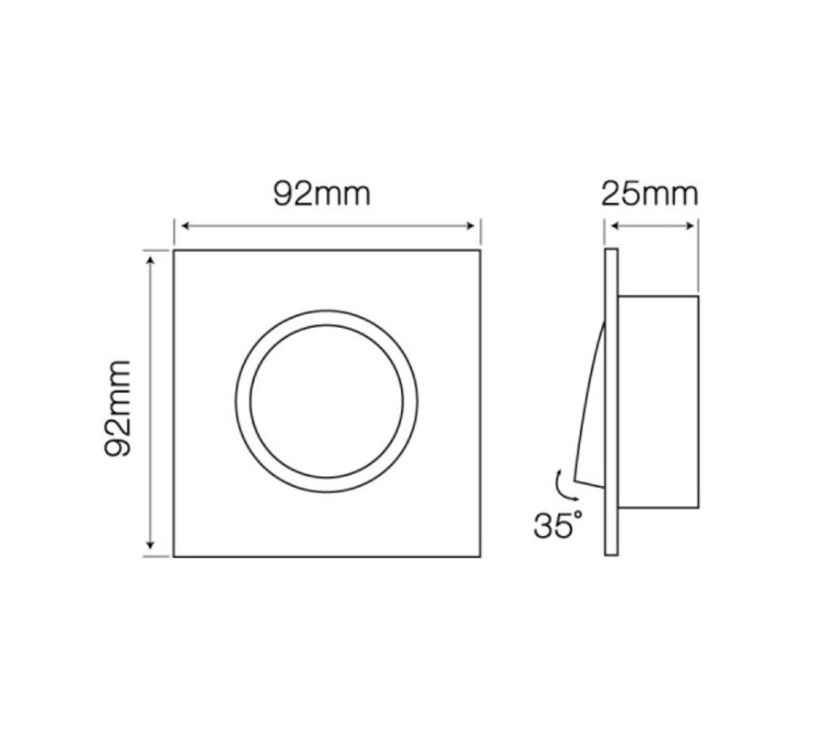 Inbouwspot zwart vierkant  - kantelbaar - zaagmaat 74mm - buitenmaat 92mm