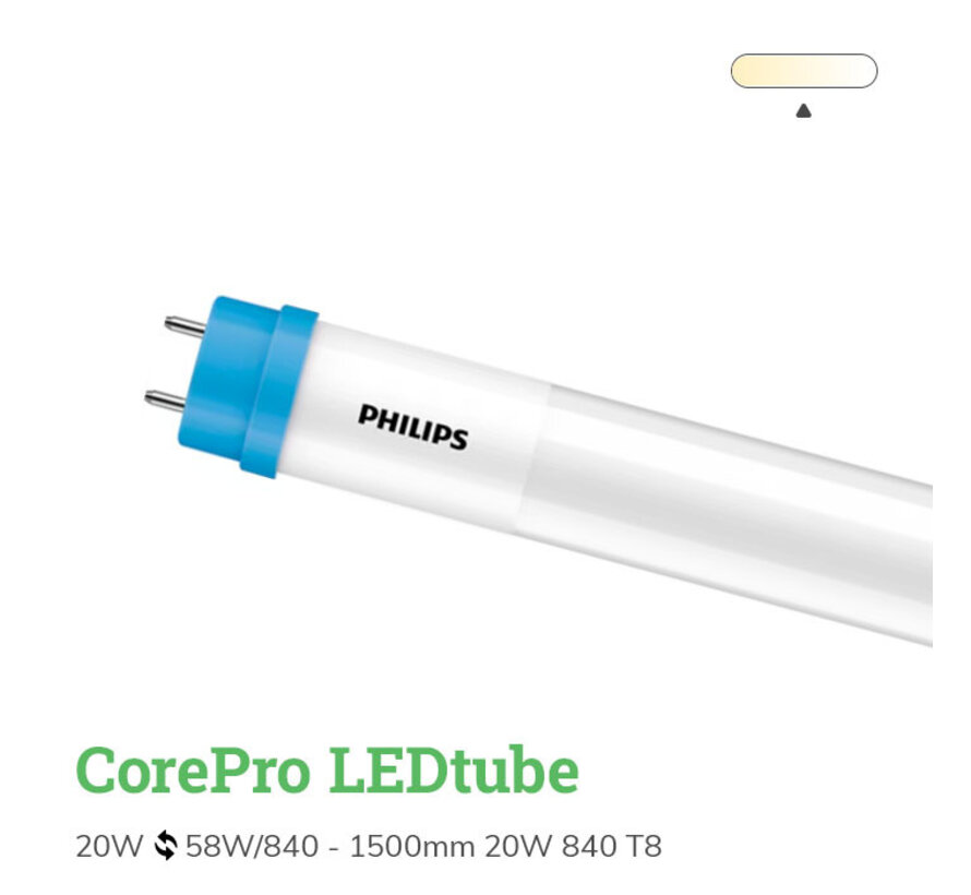 LED Buis T8 CorePro (EM/Mains) Standard Output 20W 2200lm - 840 Koel Wit | 150cm - Vervangt 58W