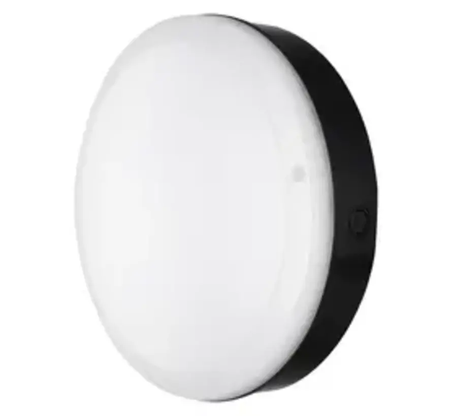 LED Wandlamp Bulkhead Surface Sensor - IP65 Ø250MM - Zwart - 10W 800Lm - 3000k 830 Warm wit | IK10 Daglichtsensorsor