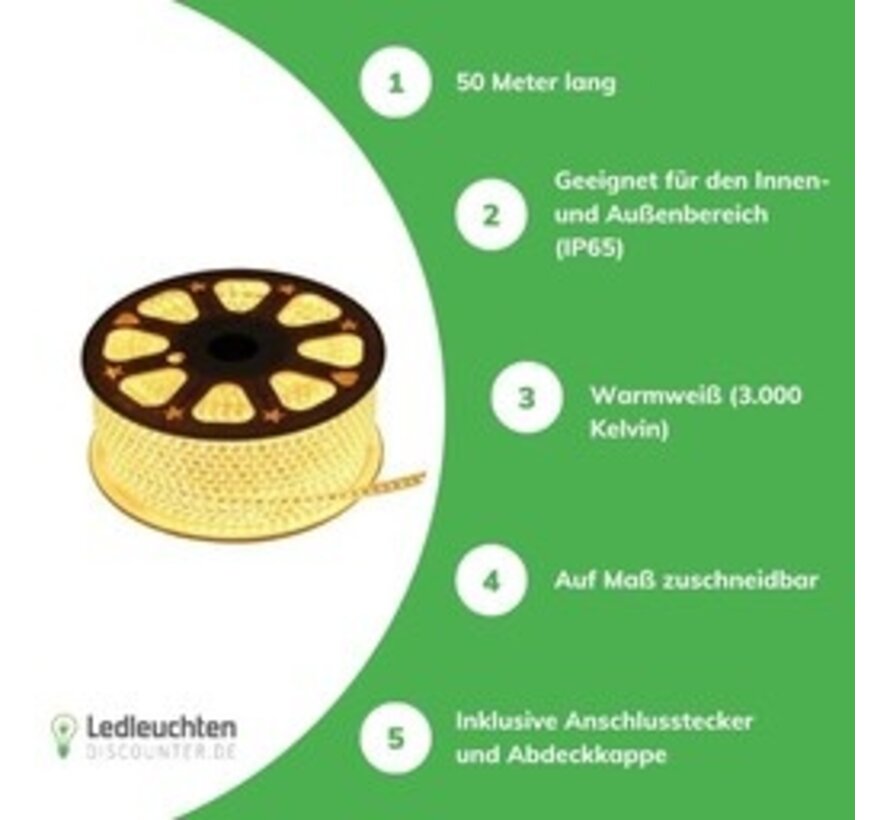 LED Lichtslang V1 - 50 meter 3000K Warm wit licht - Plug and Play