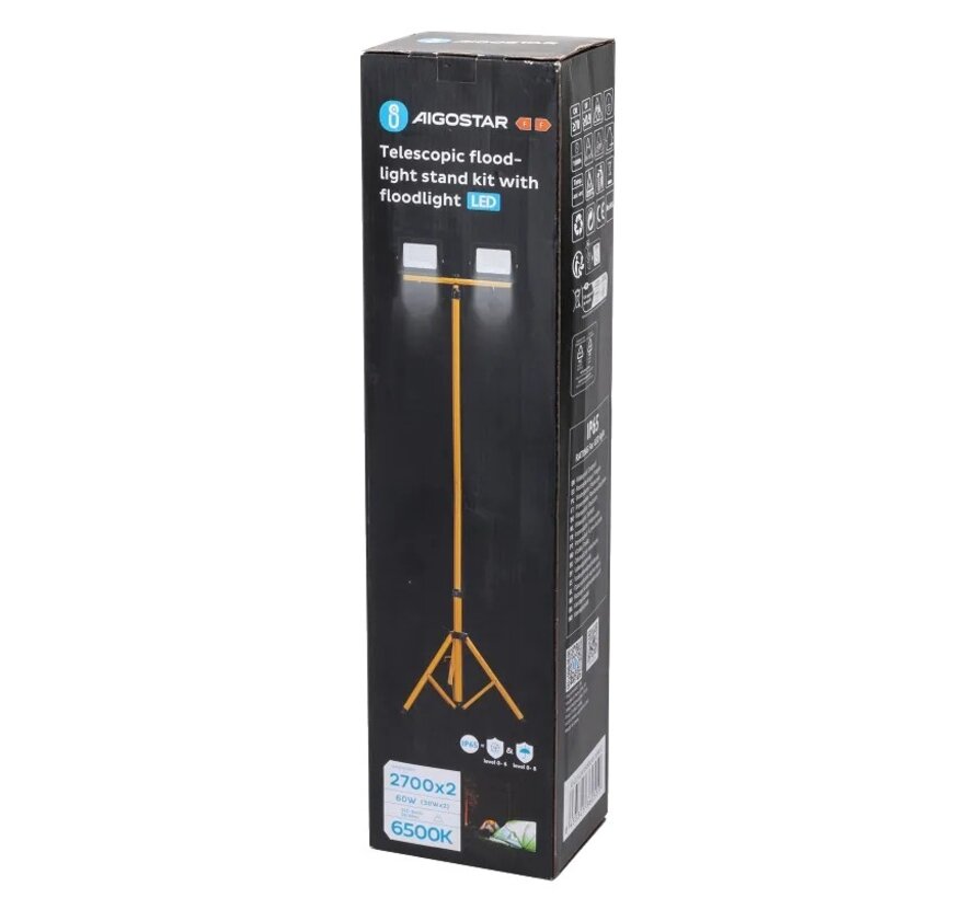 LED Schijnwerper met statief - 2x30W 5400 Lumen - 6500K - IP65