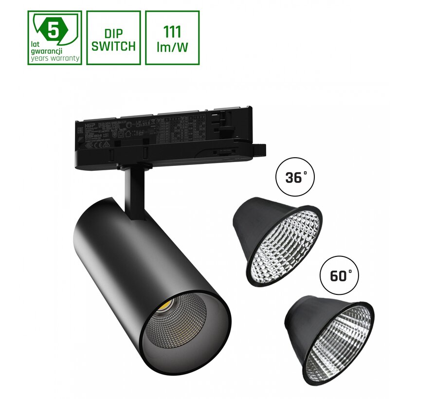 LED Railspot 3F - Andromeda Zwart - 111Lm / W - 15W - 27W Multi Lumen Switch | 3000K 930 Warm Wit - 5 jaar garantie