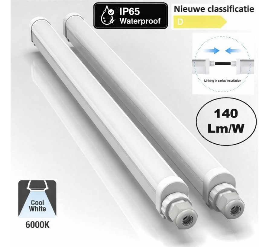 LED Montagebalk 120cm - 38W 120lm p/w - 6500K 865 - IP65 Doorkoppelbaar