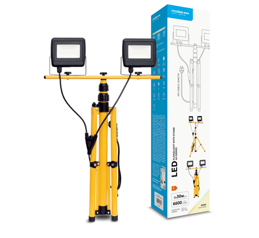 LED Schijnwerper met statief - 2x30W Totaal 6600 Lumen - 4000K - IP65