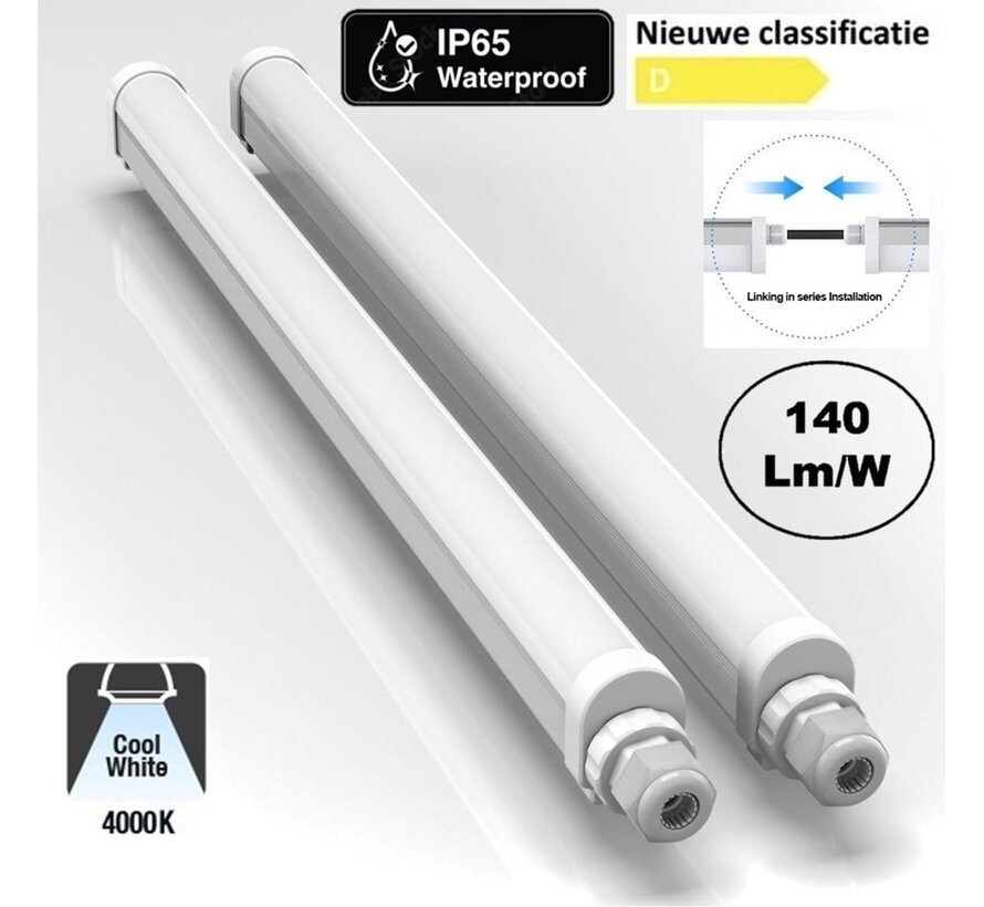 LED Batten - Waterdicht IP65- 120cm 40W - 4000K helder wit licht (840) - compleet incl. bevestigingsmateriaal