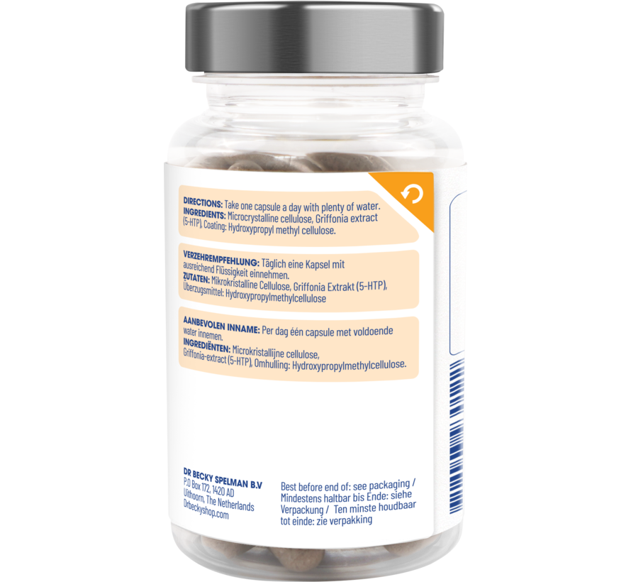 5 HTP | 100 mg | 60 Vegan caps | Serotonine | Dr. Becky