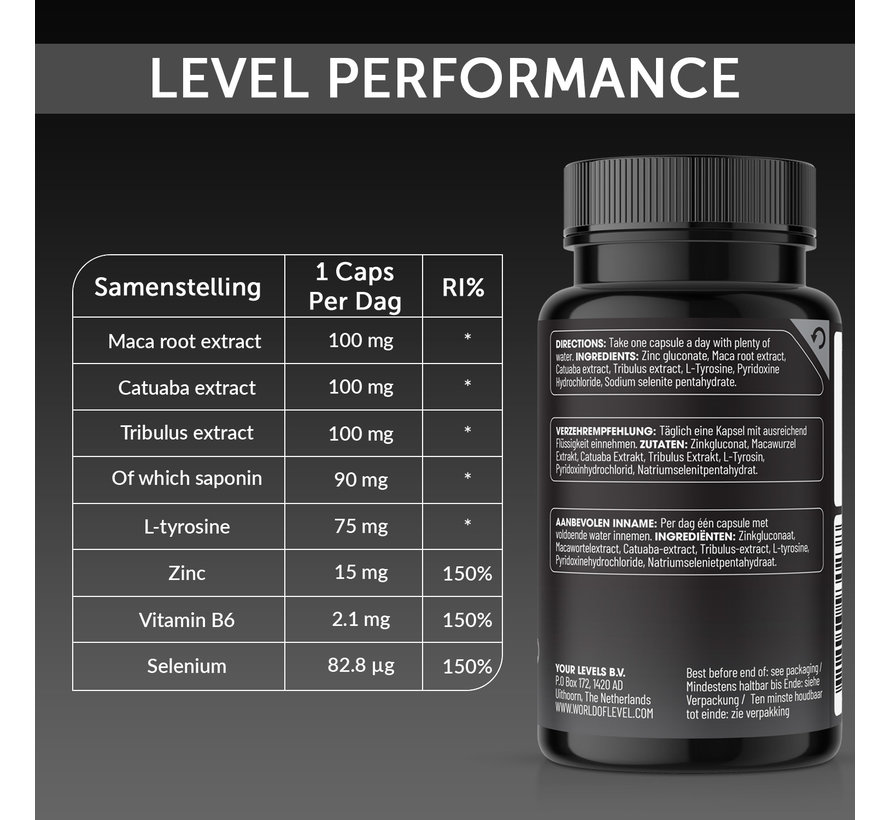 Level Performance | 60 vegan caps | Intense Intimacy for Men | Erectie stimulerend