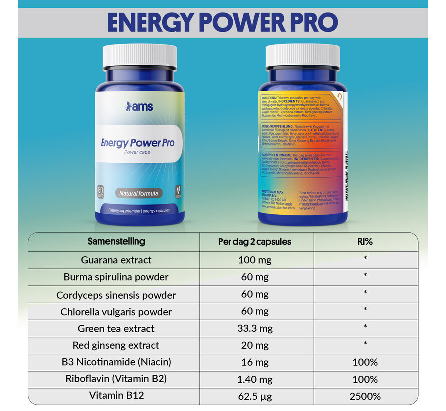 Energy Power Pro | 60 vegan caps | Energie & Kracht | Uithoudingsvermogen