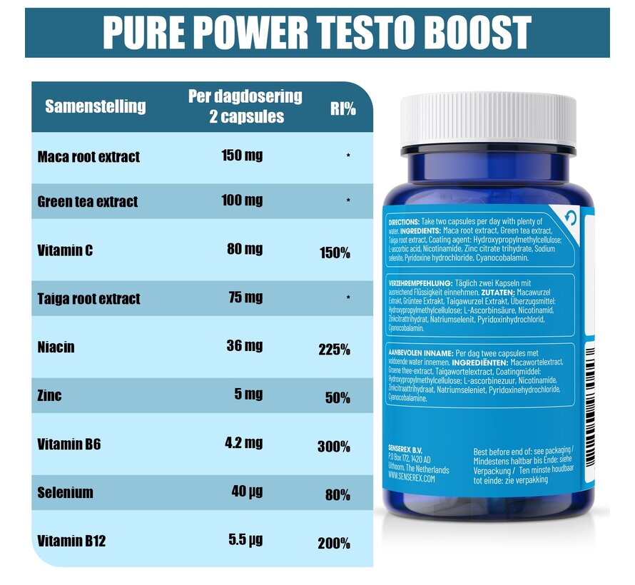 Pure Power Testo Booster | 60 Vegane Kaps | Testosteron & Libido