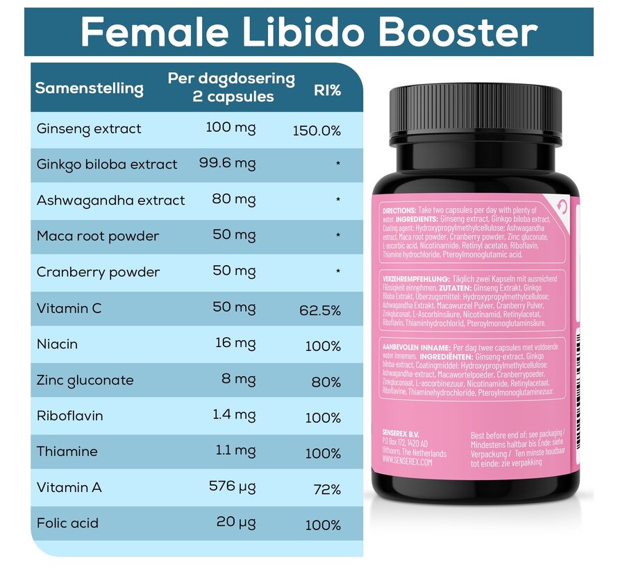 Female Libido Booster | 60 vegan caps | Libido Vrouw | Libido & Positieve Energie Formule