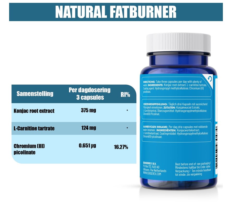 Natural Fatburner | 60 vegan caps | Afslankpillen | Versnelde Vetverbranding