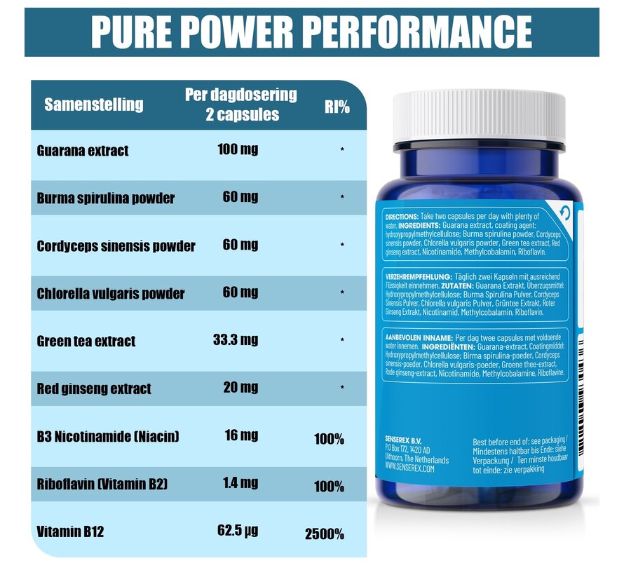 Pure Power Performance | 60 vegan caps | Maximum Energy | Energy Booster