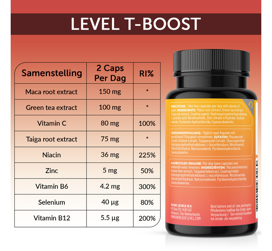 Level T- Boost | 60 vegan caps  | Testosterone booster