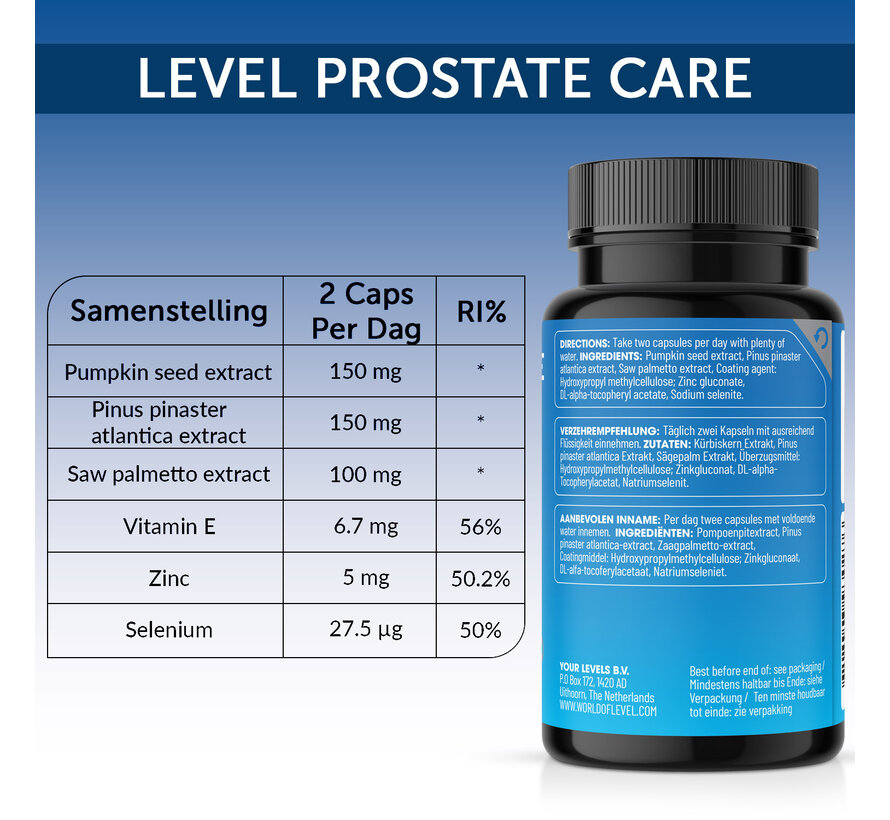 Level Prostate Care | 60 vegans cap | Prostate Support | Prostaat, Potentie en Urinewegen