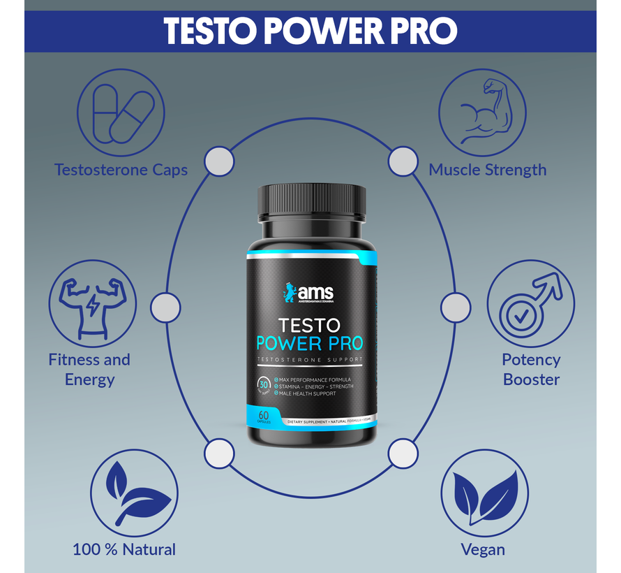 Testo Power Pro | 60 vegan caps | Testosteron Booster | Spiermassa & Libido