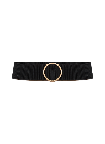 Belt Black Gold Round Buckle