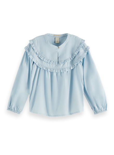 Organic crispy cotton wider fit top with ruffle yoke