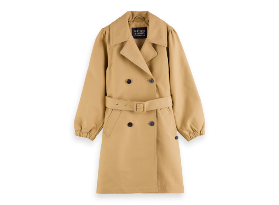 Longer-length classic trench coat